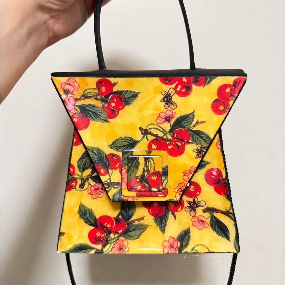 Yellow and Black Mini Bag with Fruit Print
